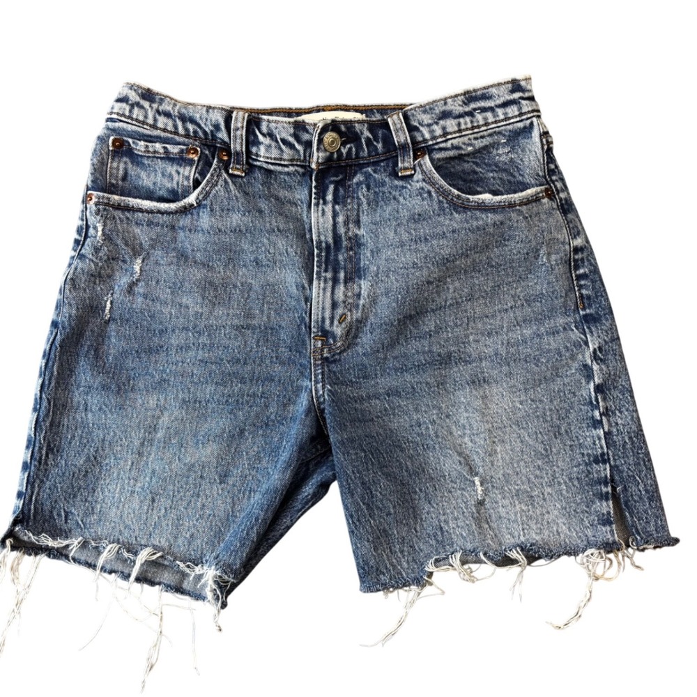 Abercrombie & Fitch The Mom High Rise Denim Shorts Blue Distressed 29 8R